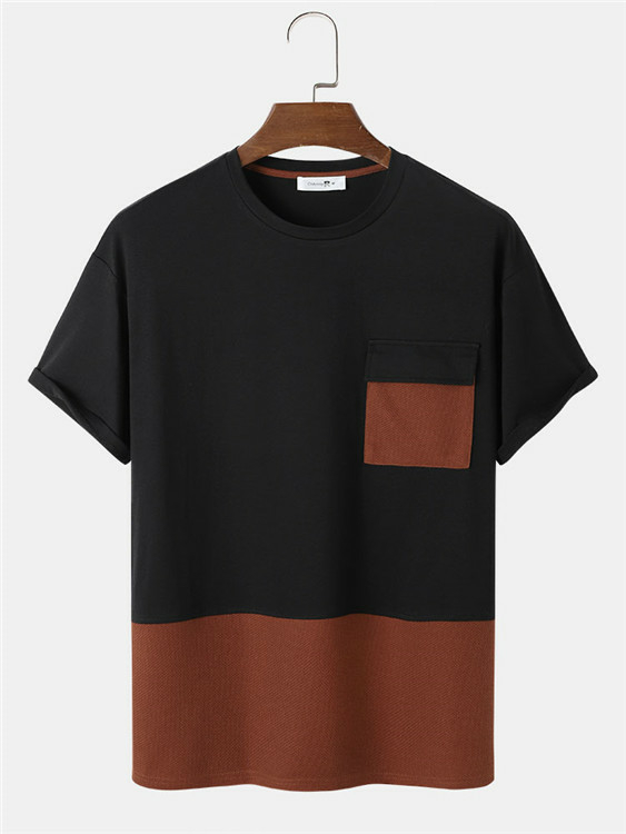 ChArmkpR Men Color Block Print Pocket Front Short Sleeve T-Shirt