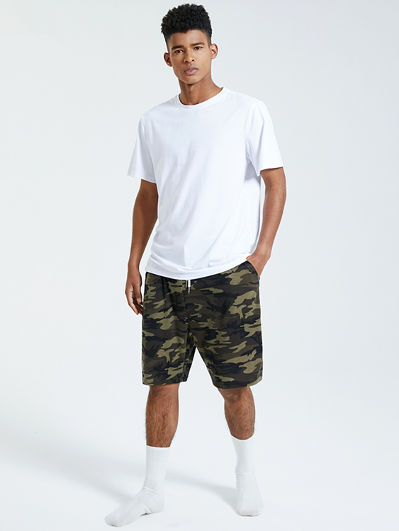 KOYYE Men Camo Print Short Sleeve Round Neck Pajamas Set