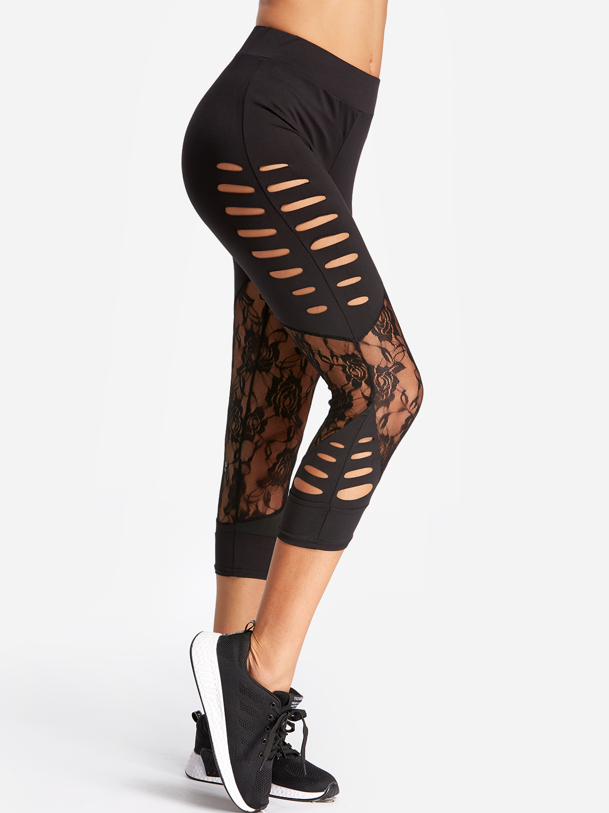 Black Cut Out Floral Pattern High-waisted Yoga Legging