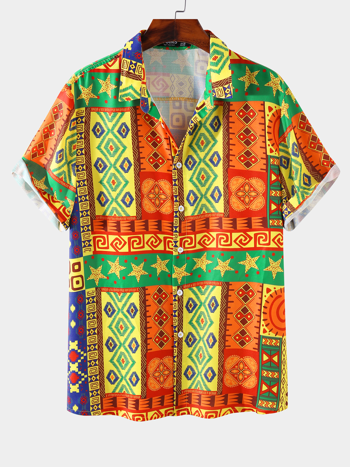 Men Colorful Ethnic Pattern Print Holiday Shirt
