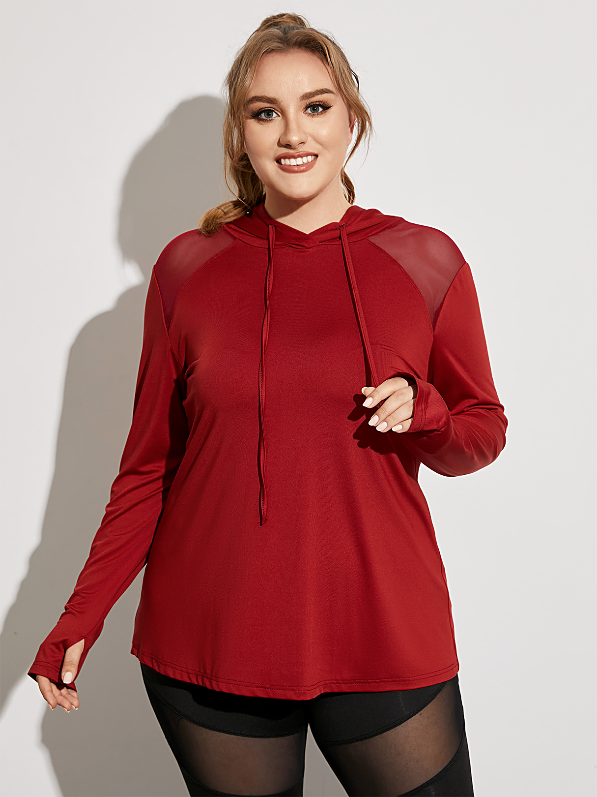 YOINS Plus Size Hooded Drawstring Patchwork Design Long Sleeves Sweatshirt