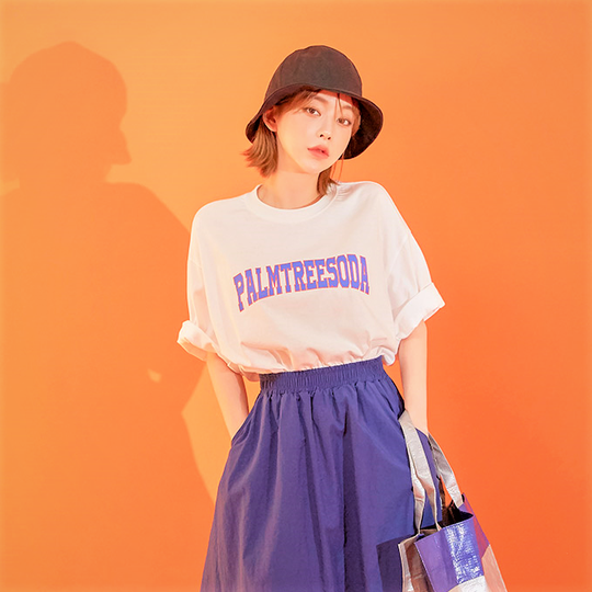 chuu - Elbow-Sleeve Lettering Print T-Shirt - White/One Size