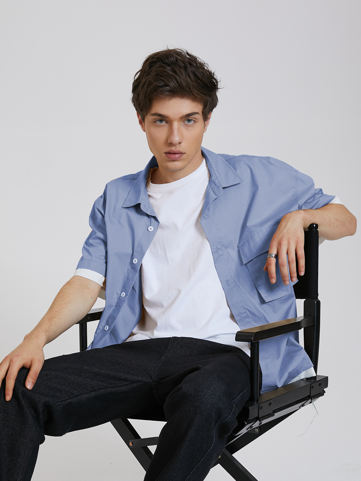 KOYYE Men Casual Plain Cotton Pocket Shirt
