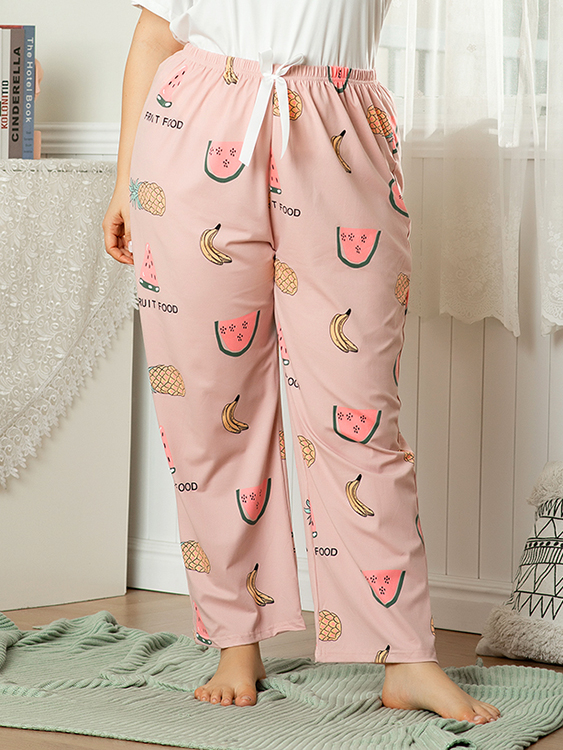 Plus Size Print Tie-up Design Sleepwear Pants