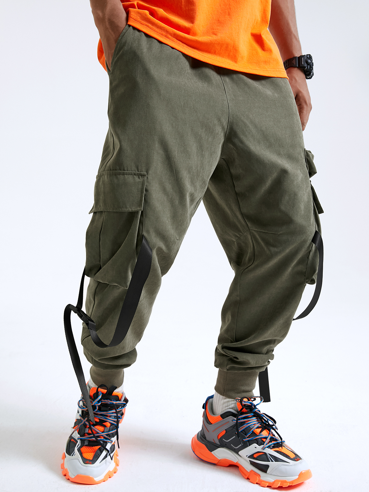 Men Fashion Casual Ribbon Design Drawstring Cargo Pants