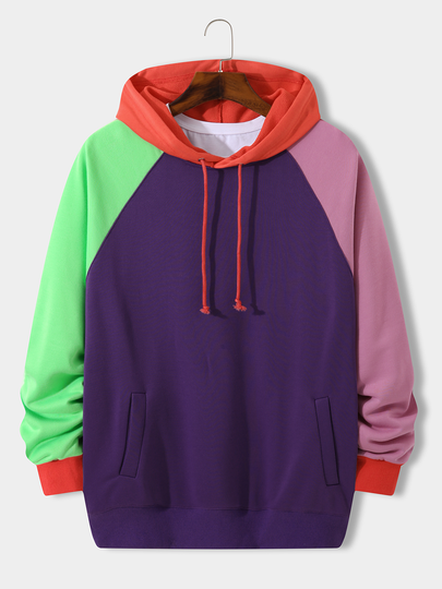 Men Casual Hooded Color Block Patchwork Splice Hoodie
