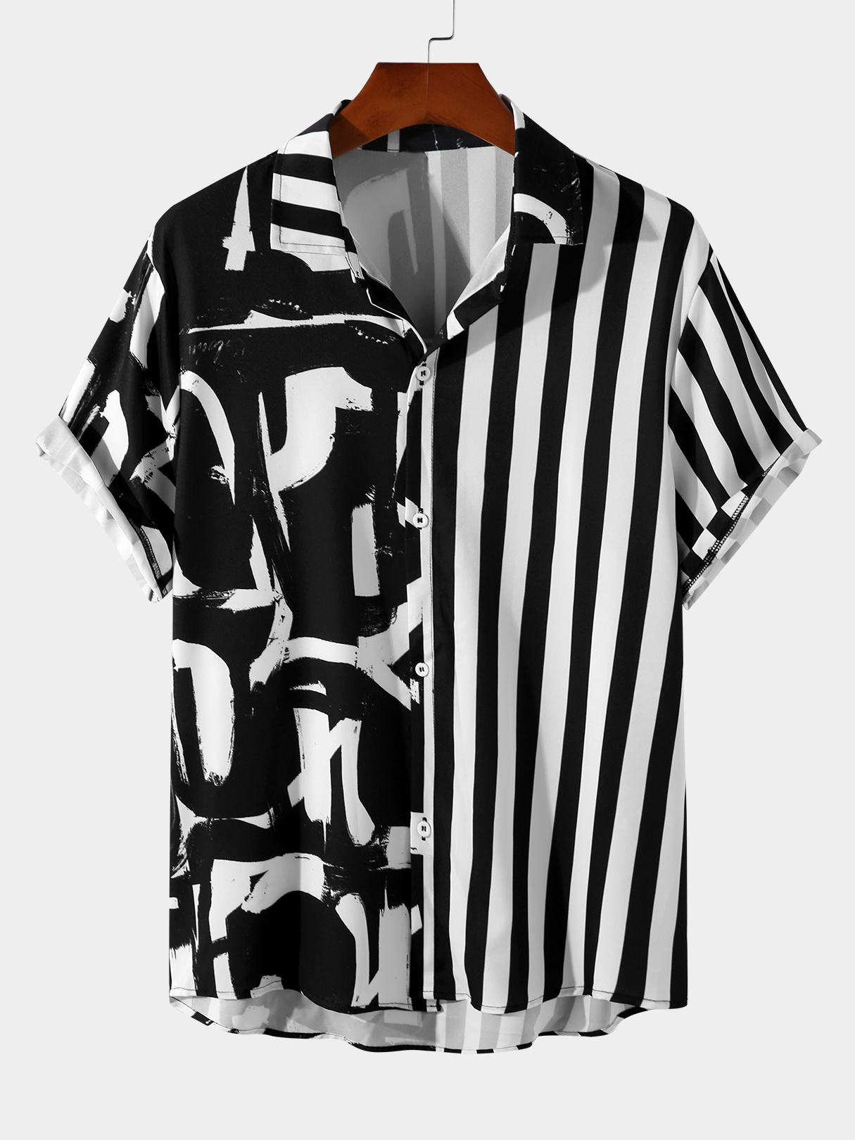 Men Geometric And Striped Splice Shirt