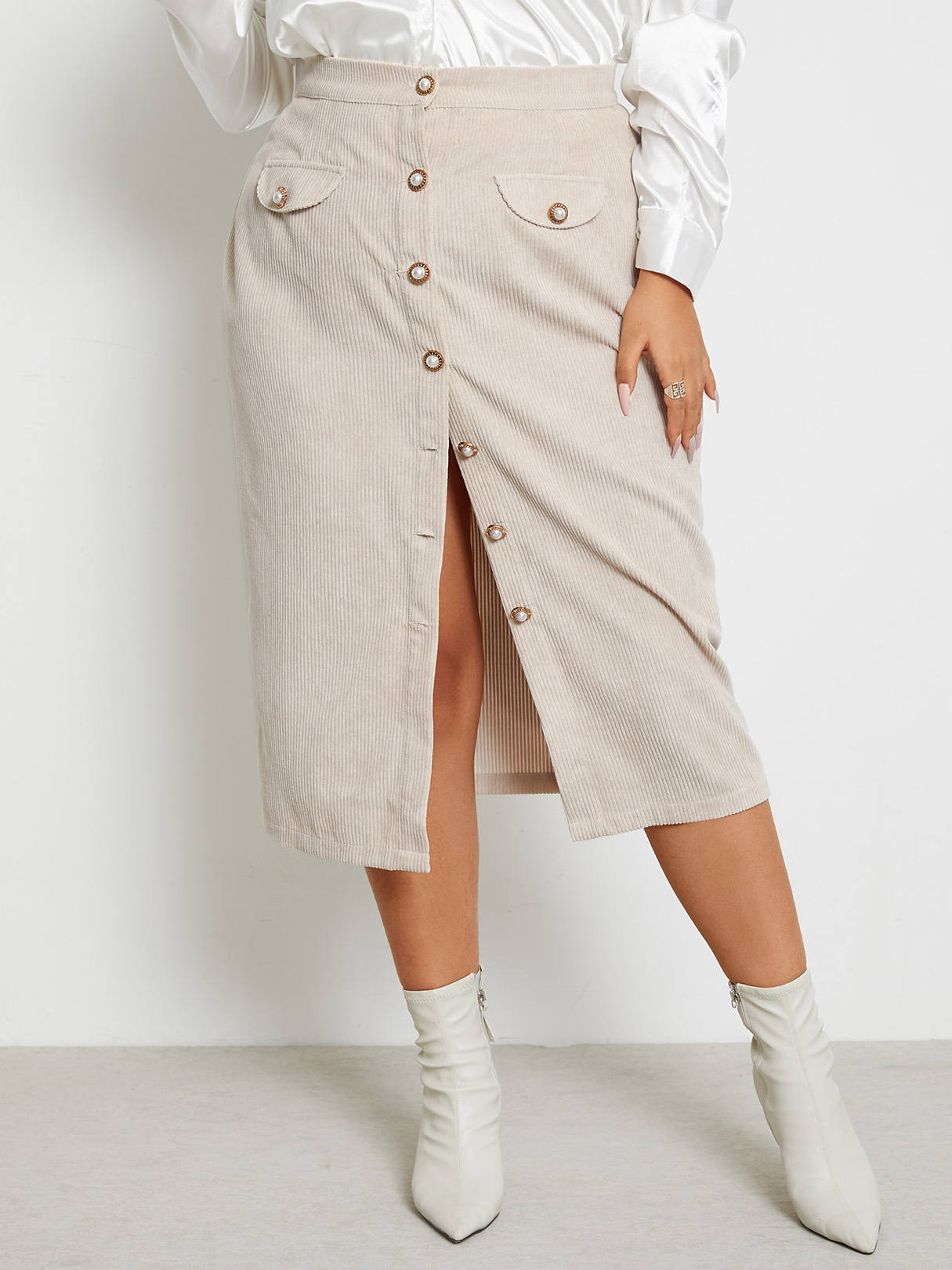 YOINS Plus Size Front Button Slit Hem Skirt