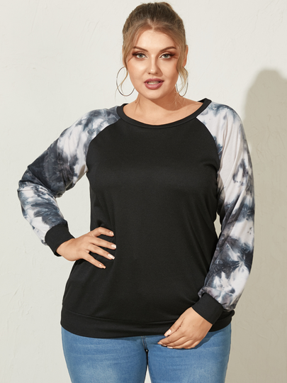 YOINS Plus Size Crew Neck Tie Dye Long Sleeves Sweater