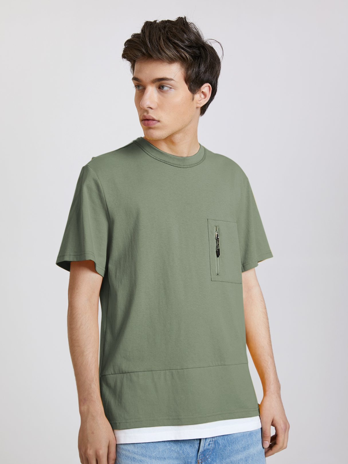 KOYYE Men Casual Cotton Plain Pocket Zip Front T-Shirt