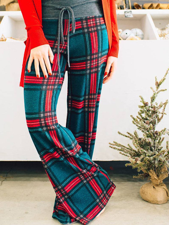 Plaid Drawstring Waist Casual Pants