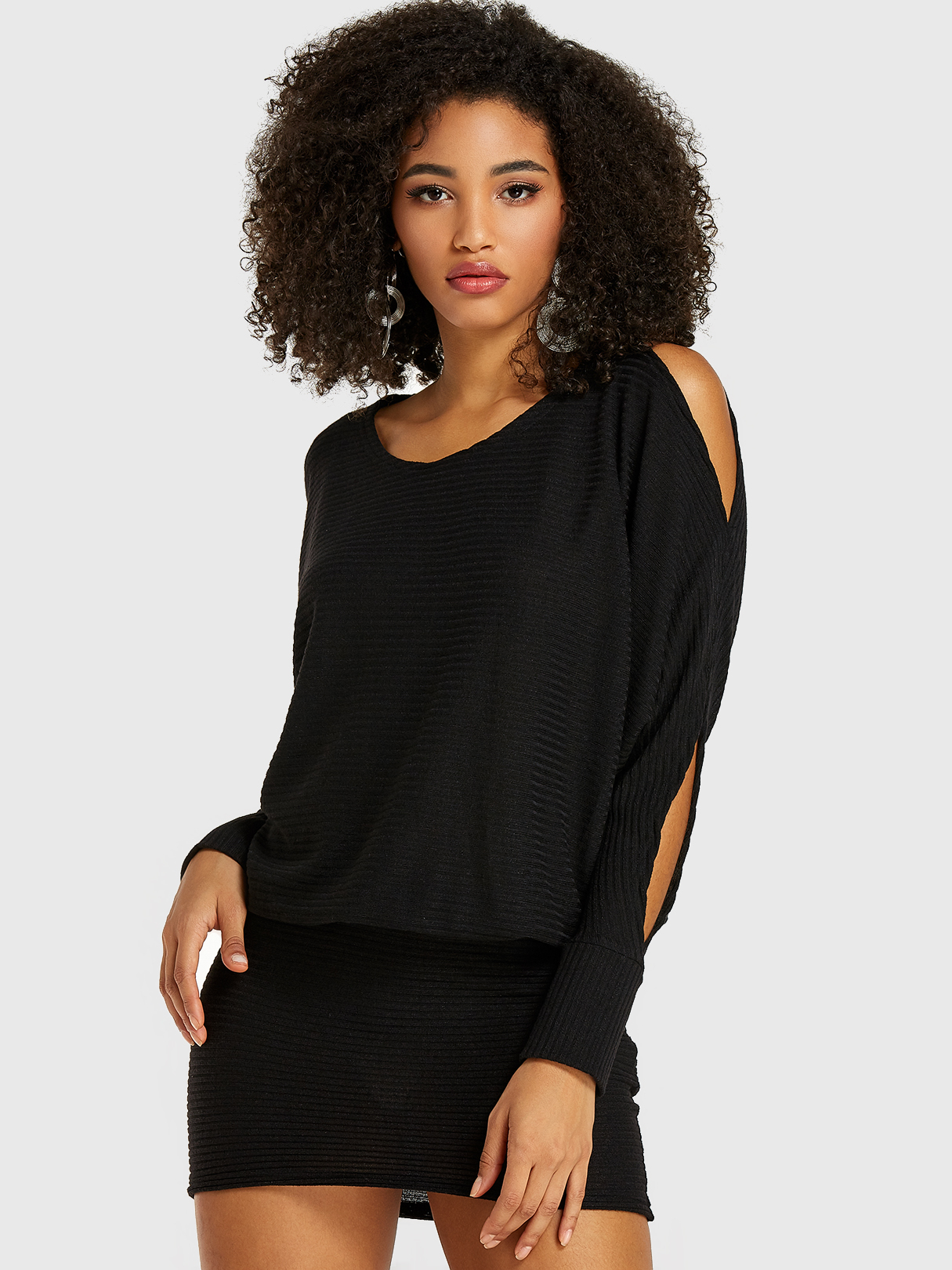 Black Cold Shoulder Long Sleeves Dress
