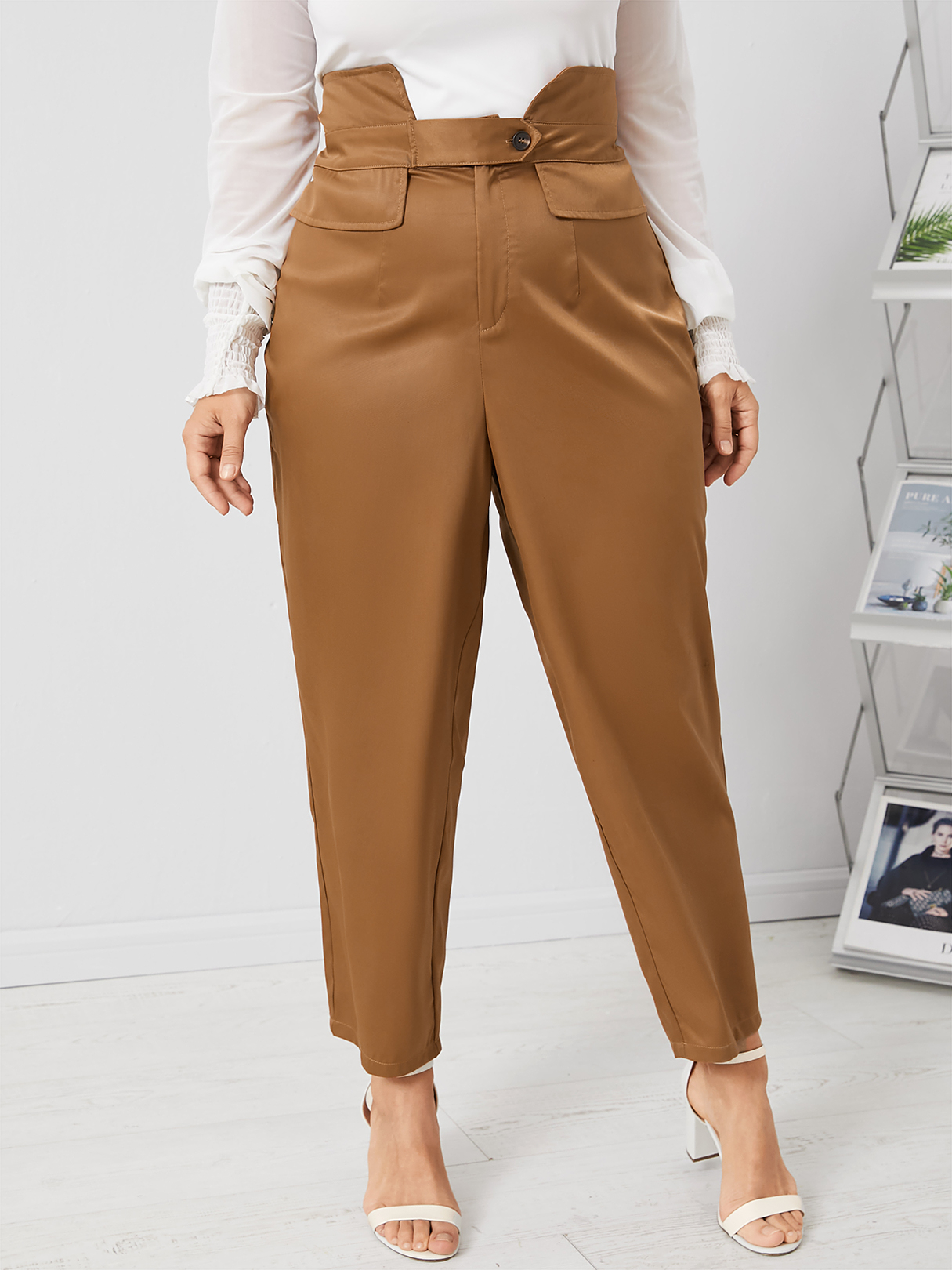 YOINS Plus Size High Waist Button Design Pants