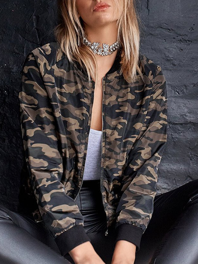 Casual Camo Print Bomber Jackets
