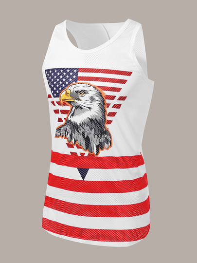 Men Independence Day Eagle And Flag Printing Tank