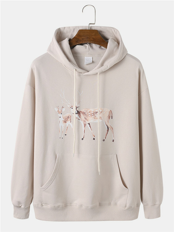 Newchic Men Hooded Animal Print Cartoon Drawstring Hoodie Sweatshirt