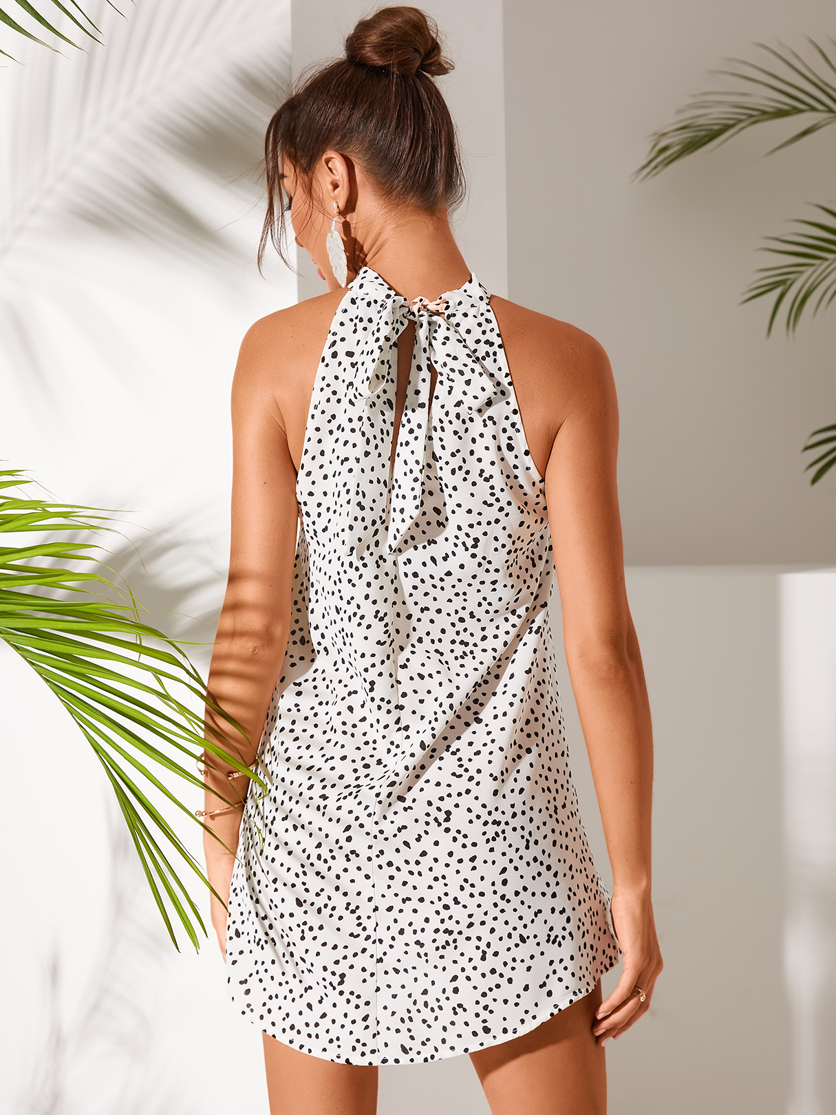Yoins Tie-up Design Polka Dot Halter Dress