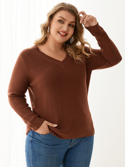 YOINS Plus Size V-neck Long Sleeves Sweater