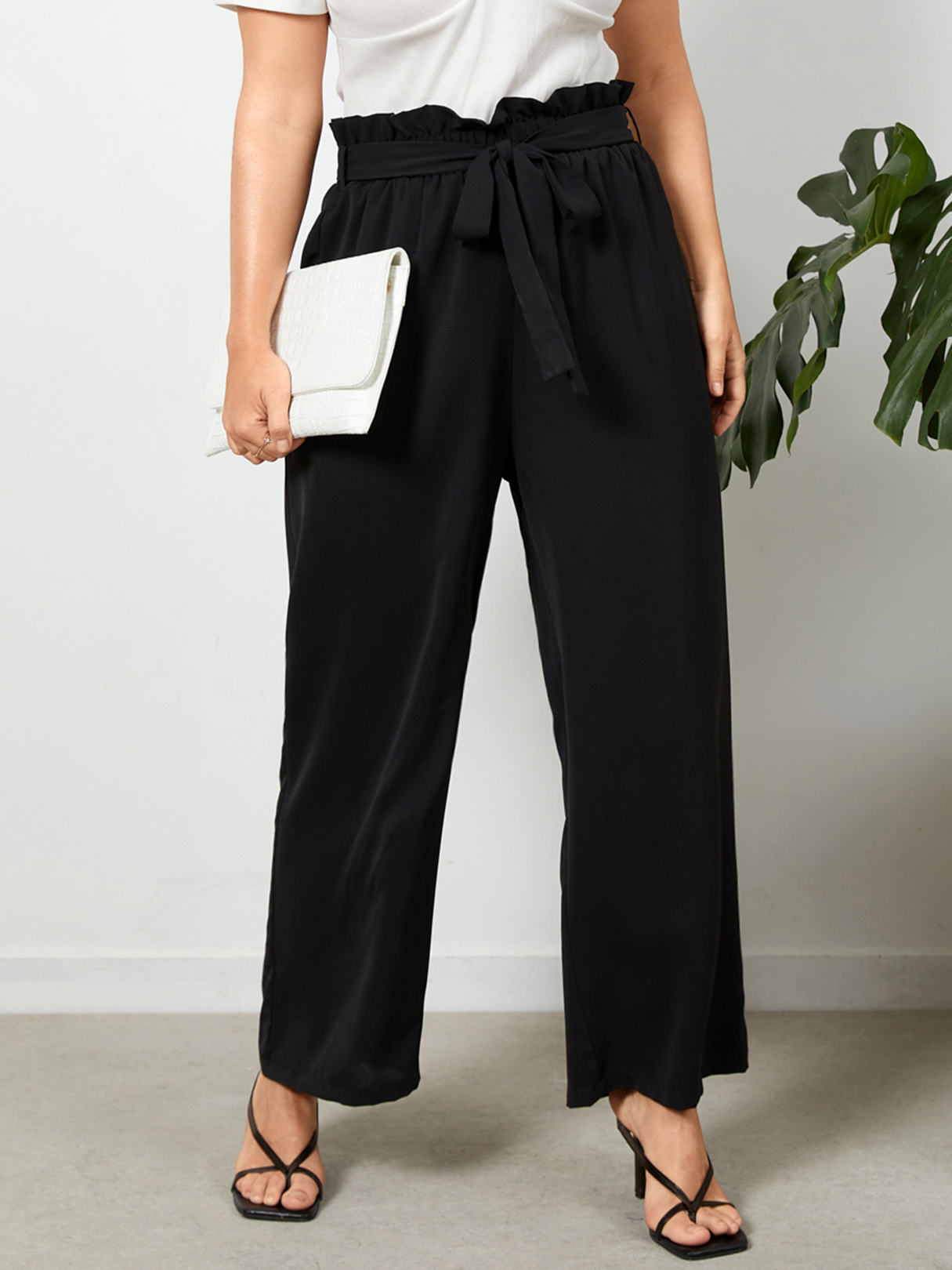 YOINS Plus Size Belt Design Side Pocket Tie-up Design Pants