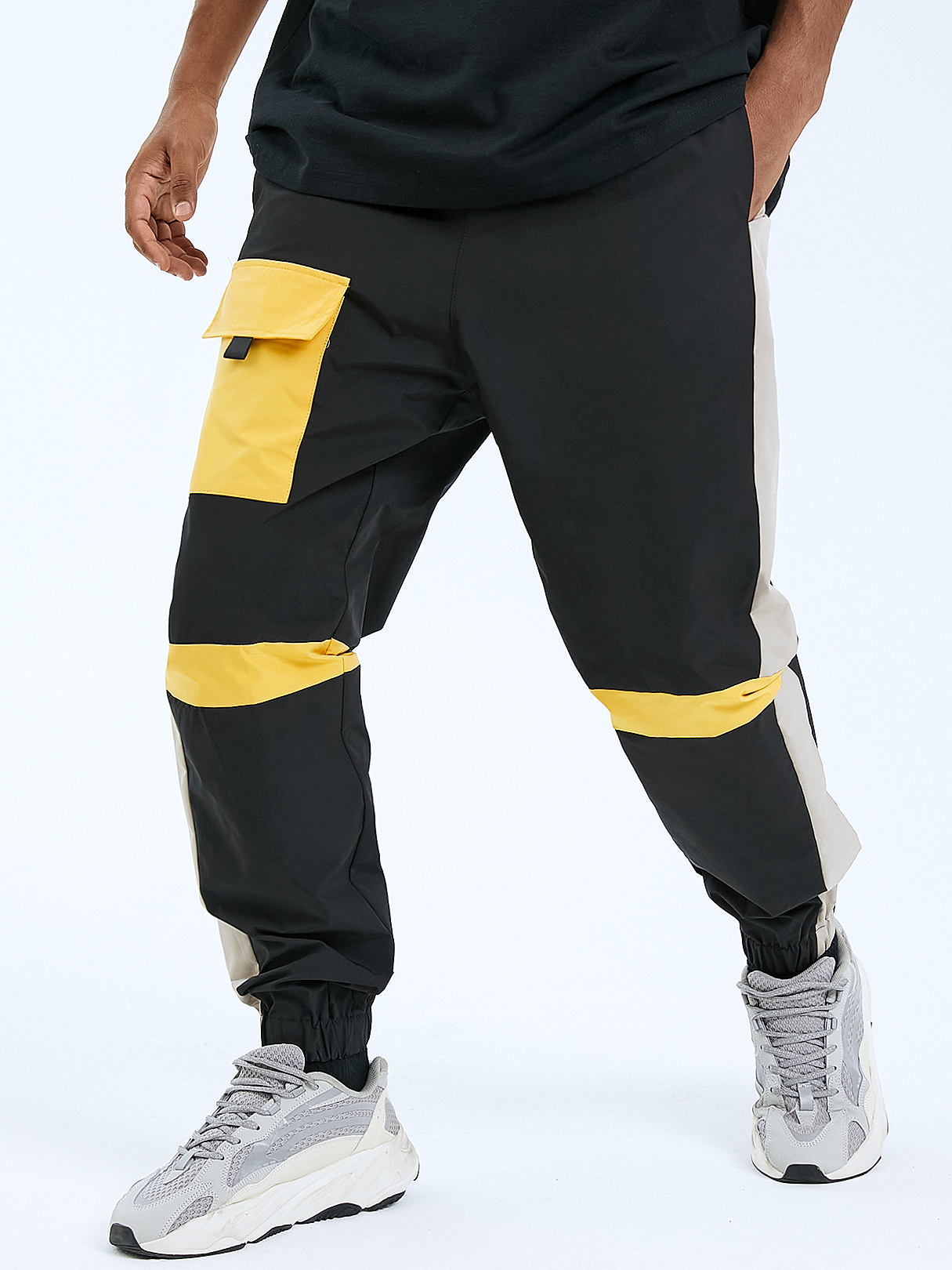 Men Color Block Patchwork Multi Pockets Design Casual Cargo Pants