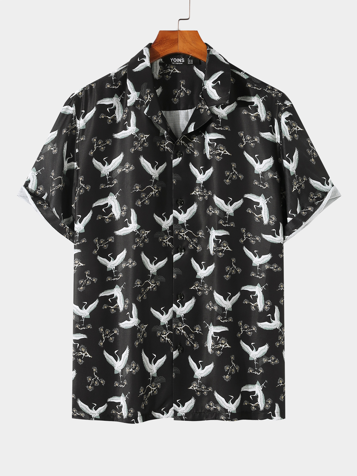 Men Crane And Plants Print Shirt