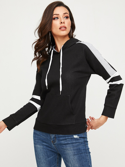 YOINS Grey Elastic Strap Side Strip Pullover Long Sleeves Hoodie