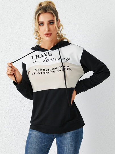 YOINS Hooded Design Drawstring Letter Pattern Hoodie