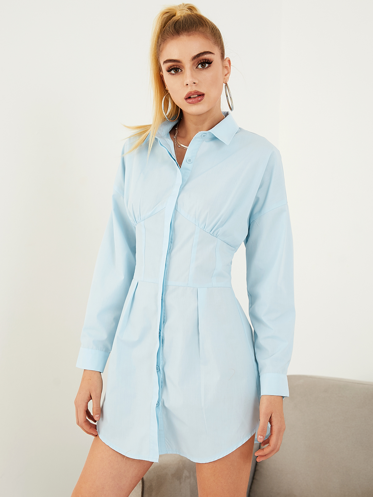 YOINS Classic collar Long sleeves Mini Dress