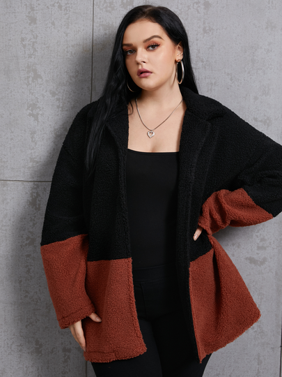 YOINS Plus Size Lapel Collar Patchwork Design Long Sleeves Jacket