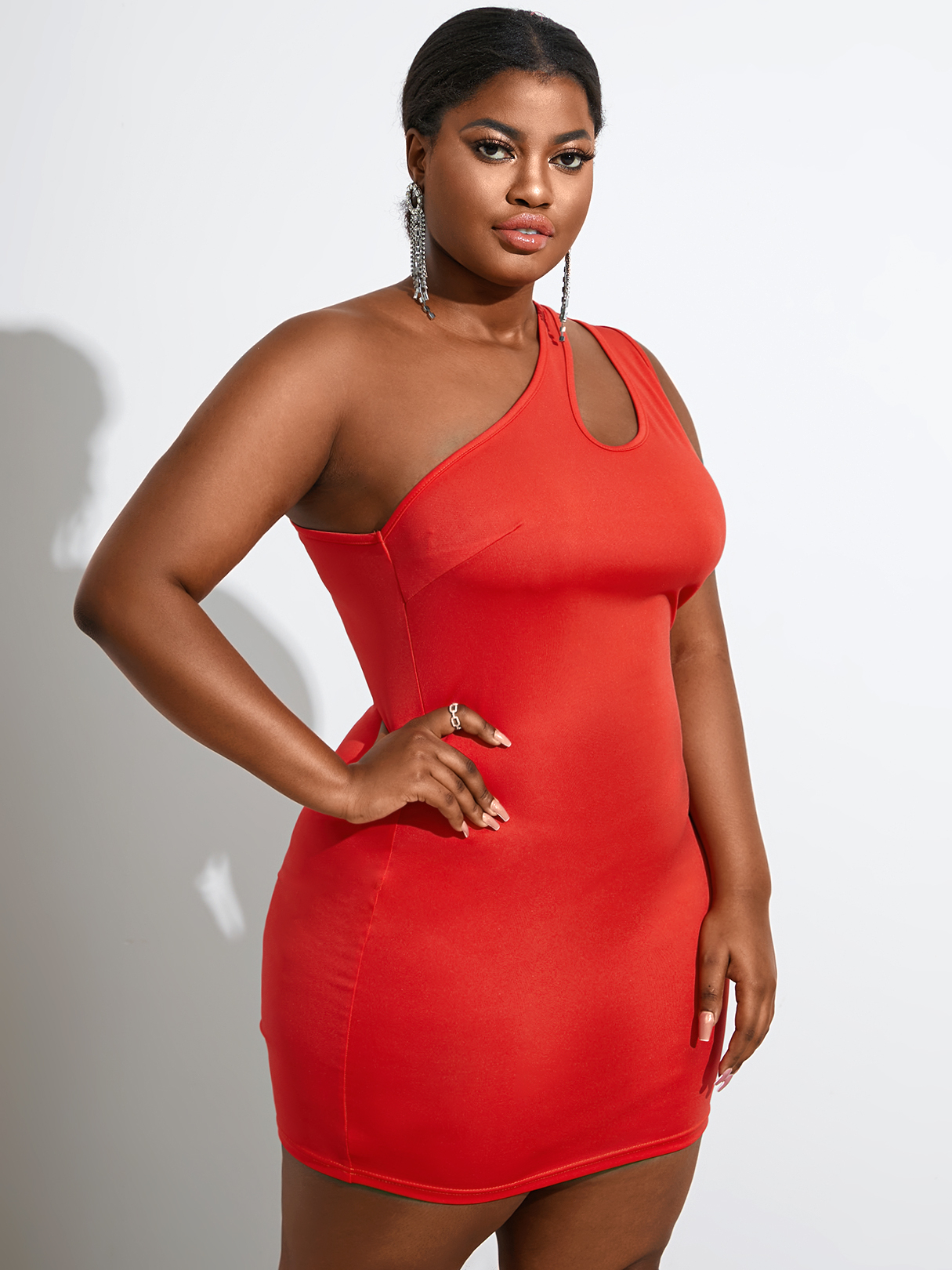 YOINS Plus Size One Shoulder Sleeveless Mini Dress