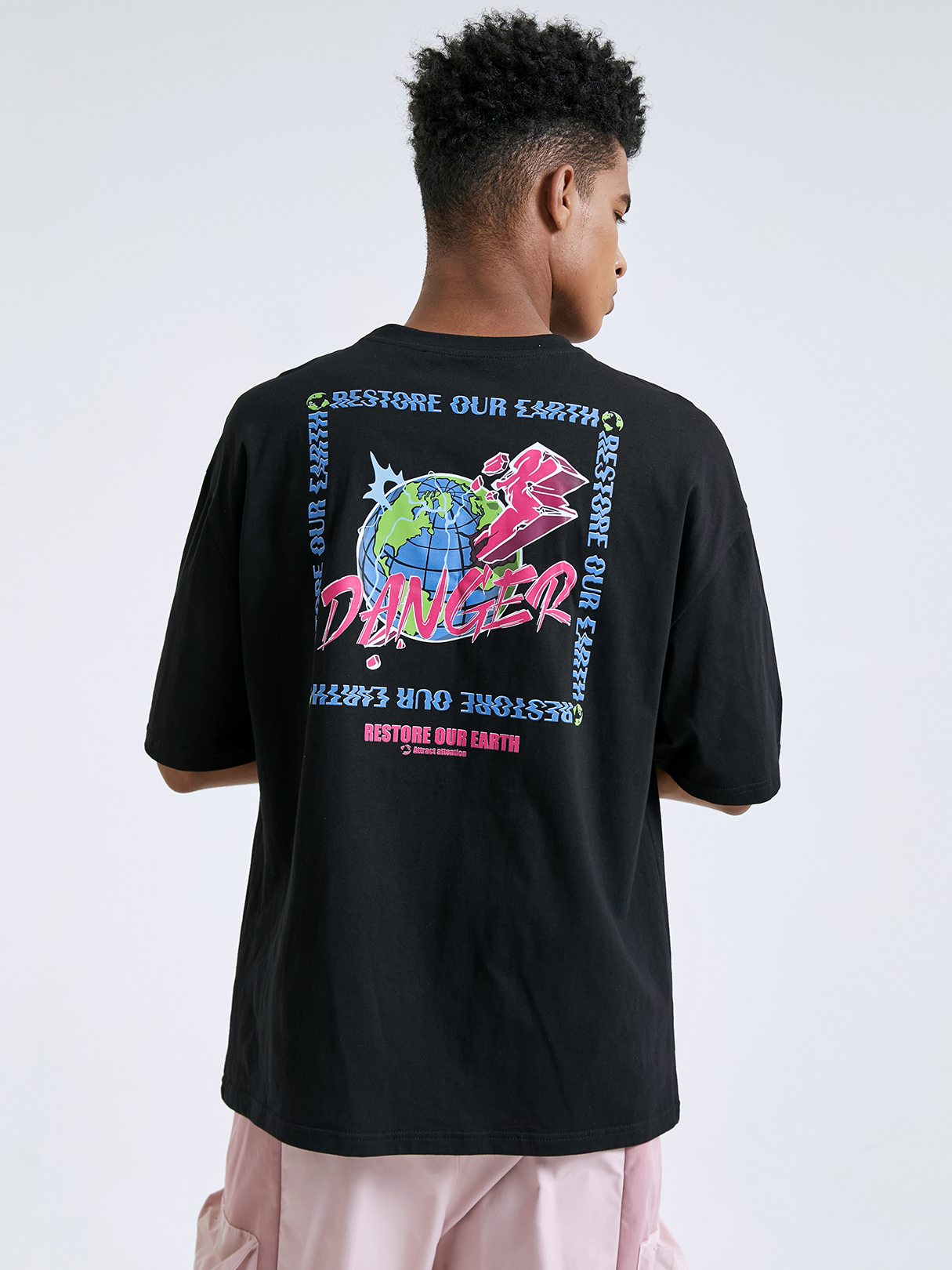 Men 100% Cotton Letter And Earth Print T-shirt