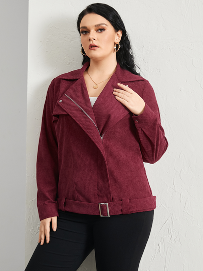 YOINS Plus Size Notch Collar Belt Design Zip Front Jacket