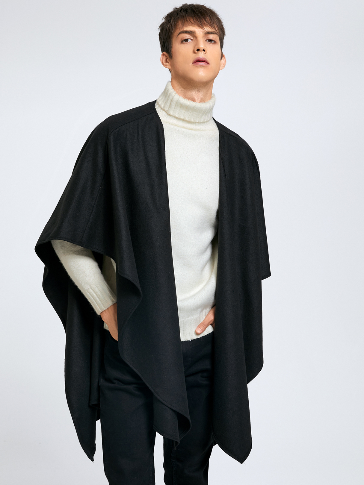 Men Plain Cloak Cape Design Cardigan Coat