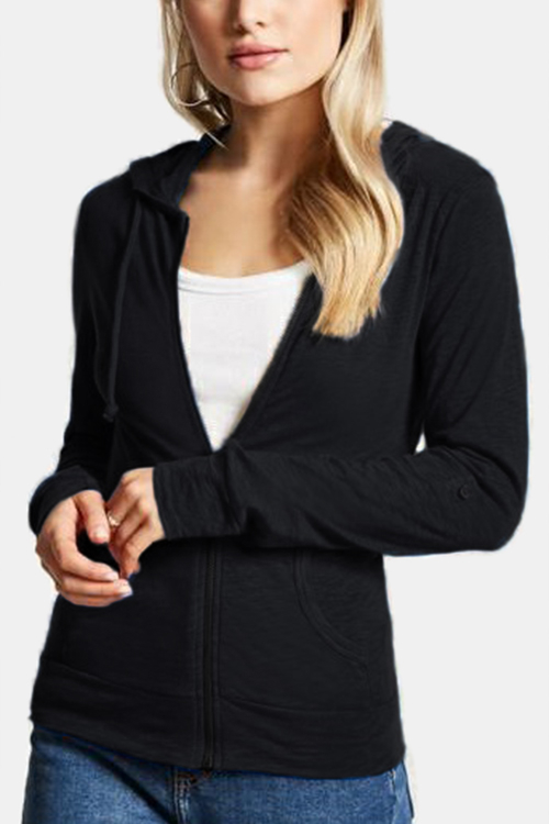 Active Round Neck Zip Design Sports Hoodies in Black