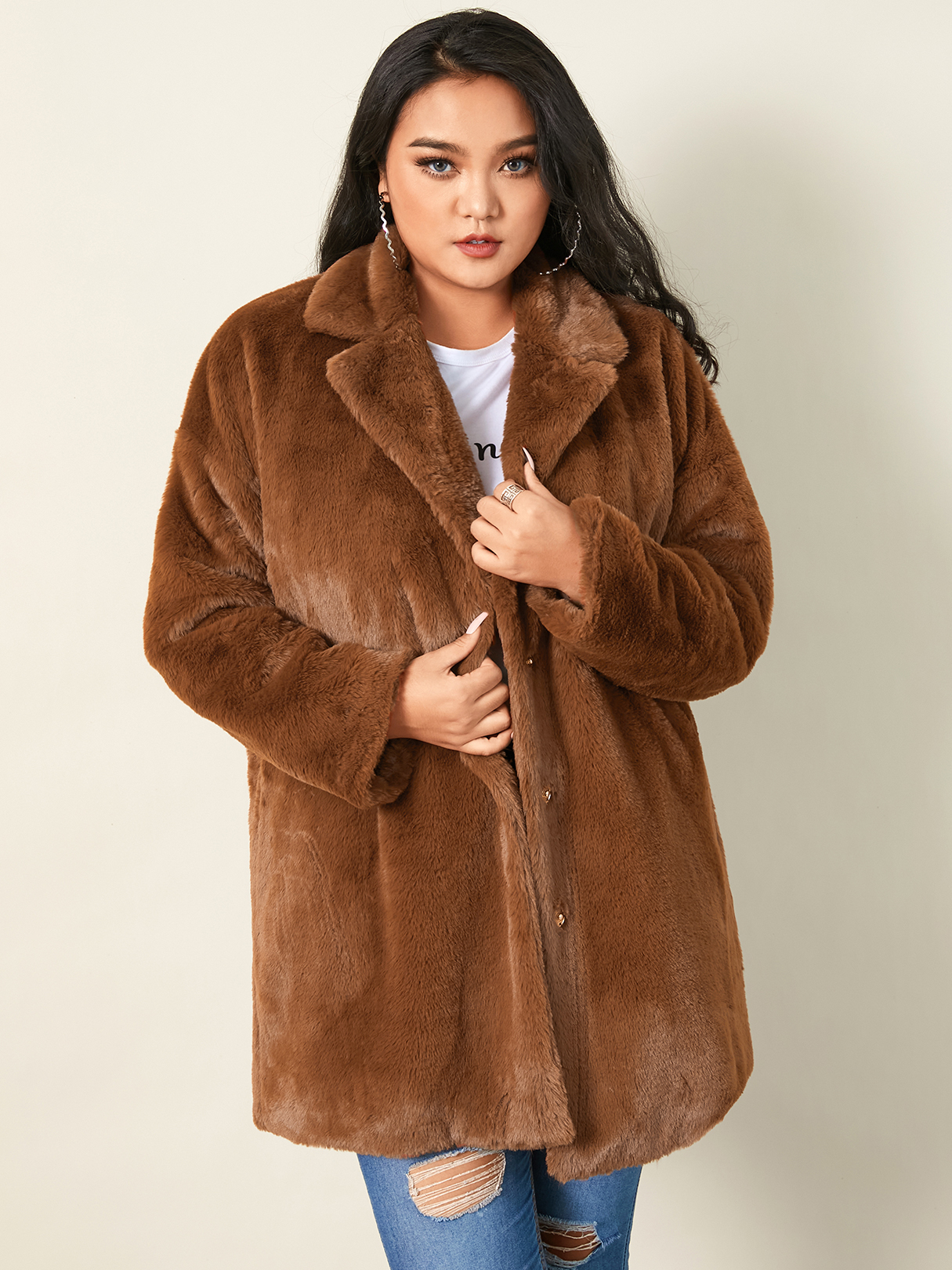 YOINS Plus Size Notch Collar Side Pockets Long Sleeves Coat