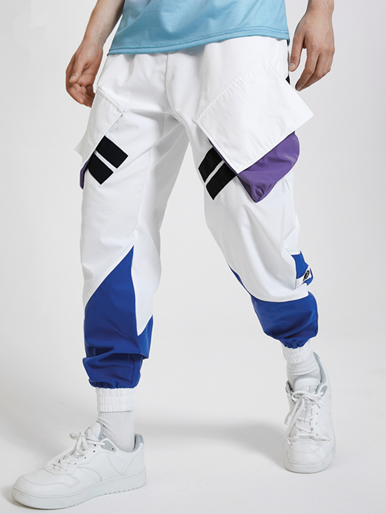 KOYYE Men Fashion Color Block Patchwork Large Pockets Cargo Pants