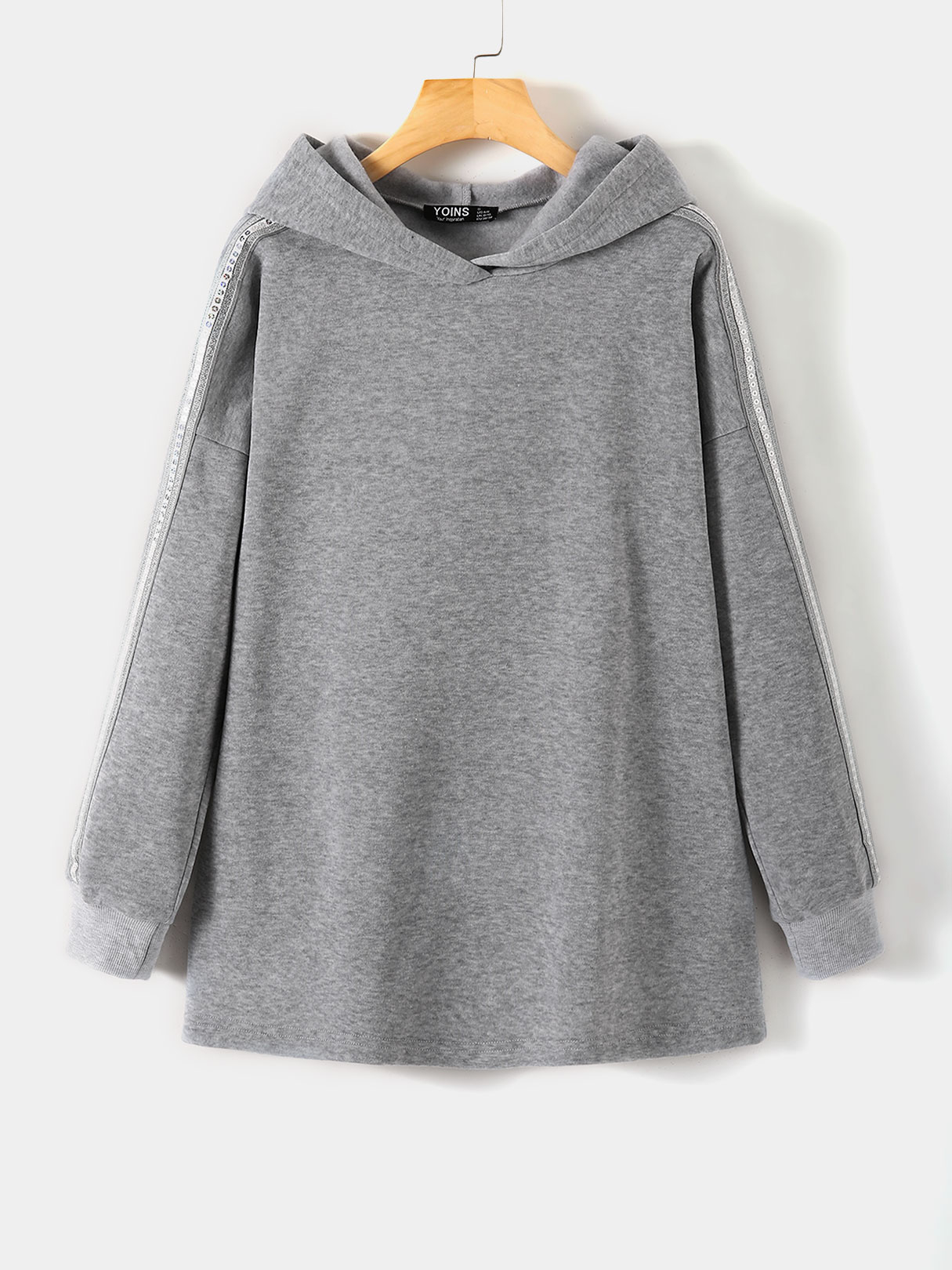YOINS Grey Round Neck Long Sleeves Hoodie