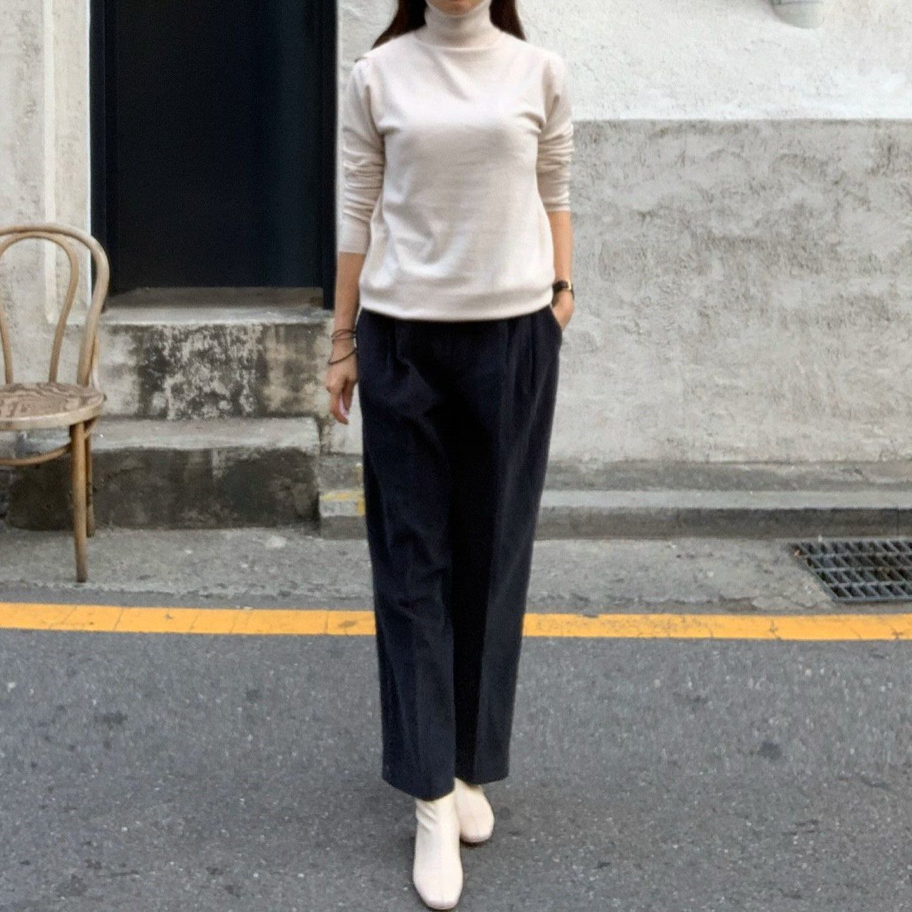 Souland - Band-Waist Corduroy Slouchy Pants - Khaki/One Size