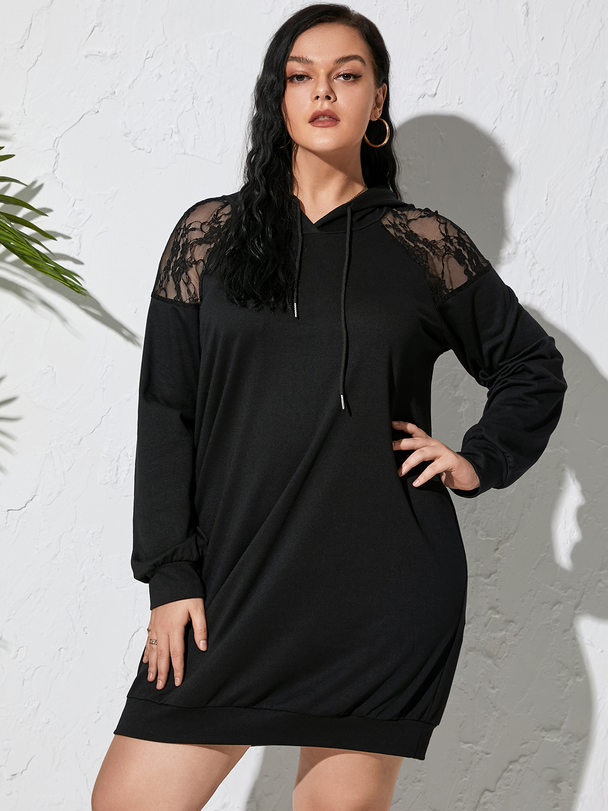 YOINS Plus Size Pullover Hooded Design Long Sleeves Dress