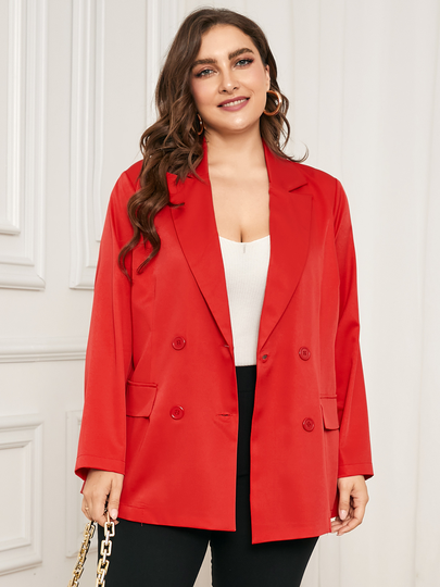 YOINS Plus Size Notch Collar Front Button Pocket Long Sleeves Blazer