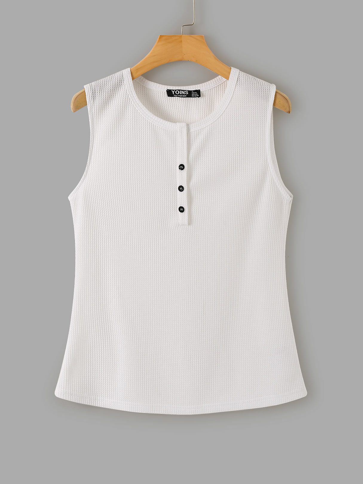 YOINS White Front Button Screw Thread Tank Top