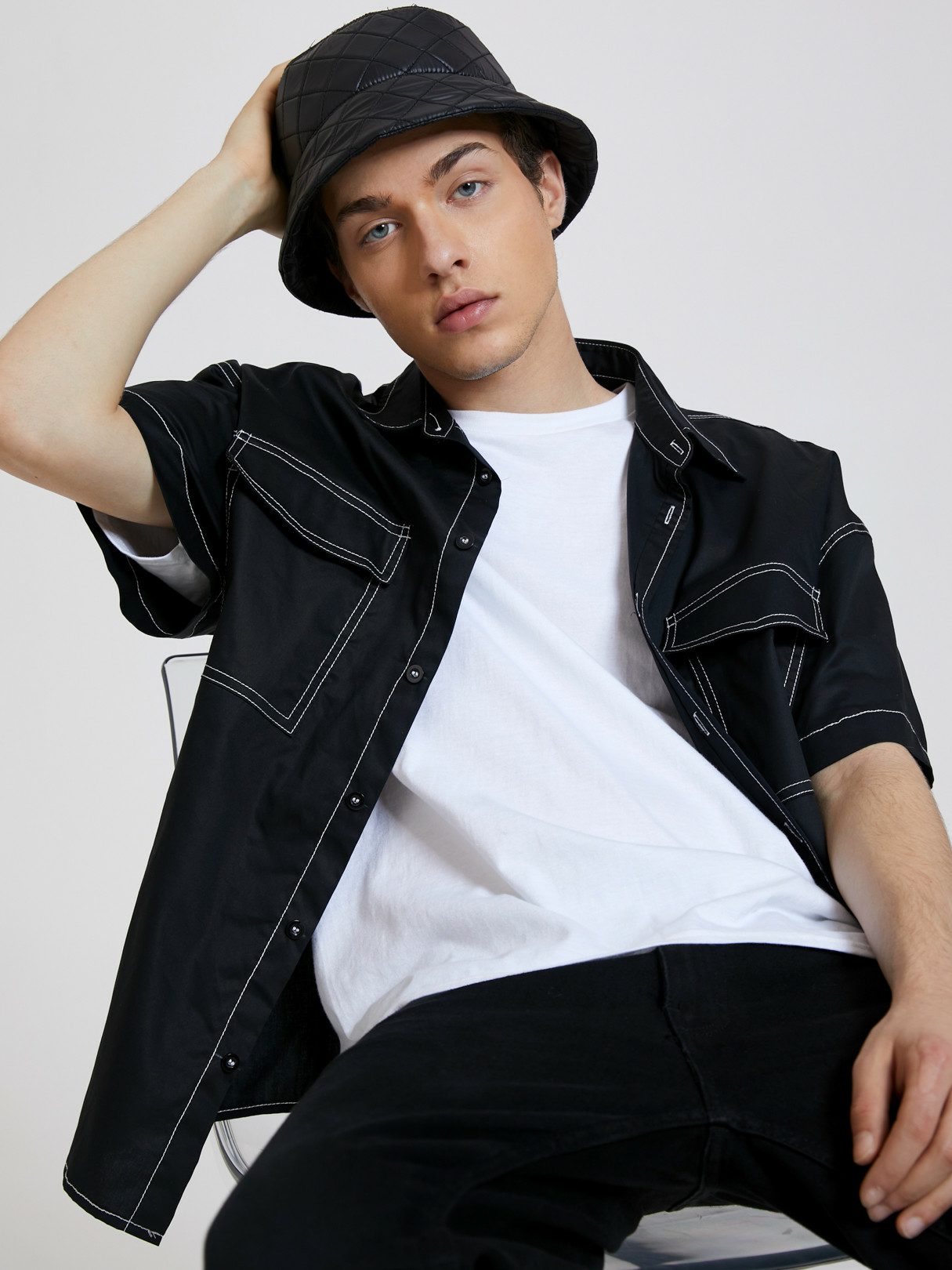 KOYYE Men 100% Cotton Casual Plain Pocket Shirt