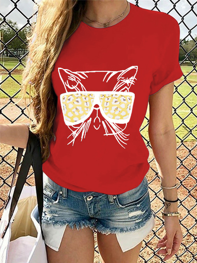YOINS Graphic & Leopard Crew Neck Short Sleeves Tee