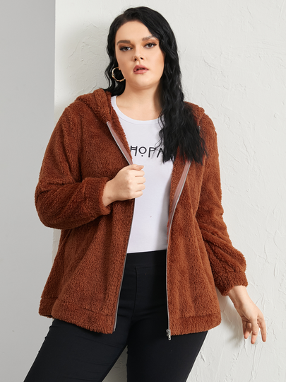 YOINS Plus Size Hooded Zip Front Long Sleeves Jacket