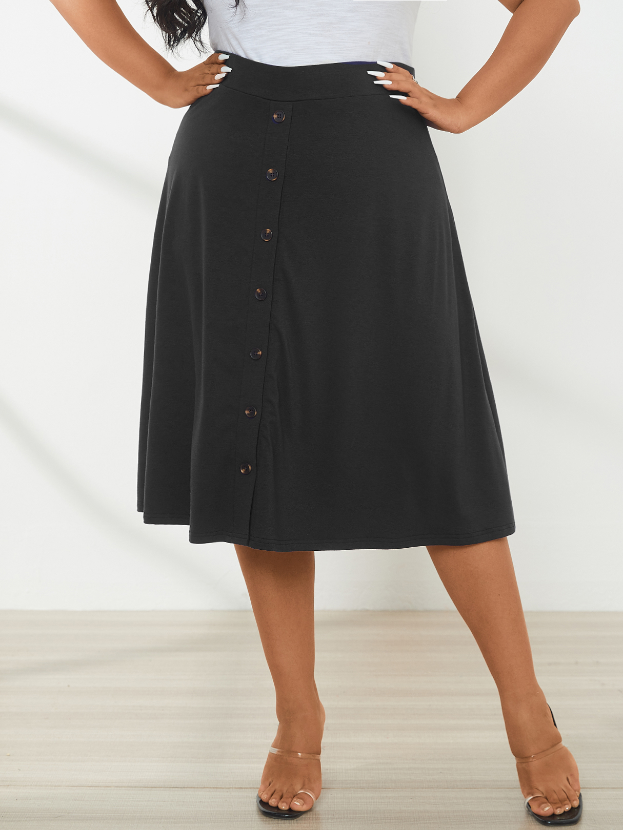 YOINS Plus Size Front Button Design Skirt