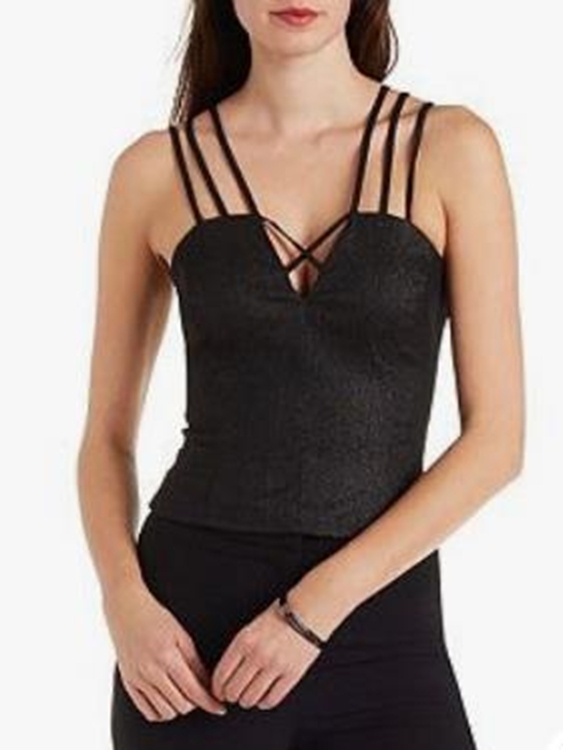 Black Criss-cross Design V-neck Sleeveless Cami