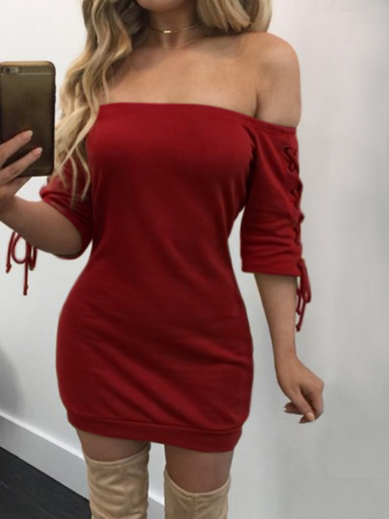 YOINS Lace-up Off The Shoulder Criss-cross Half Sleeves Dress