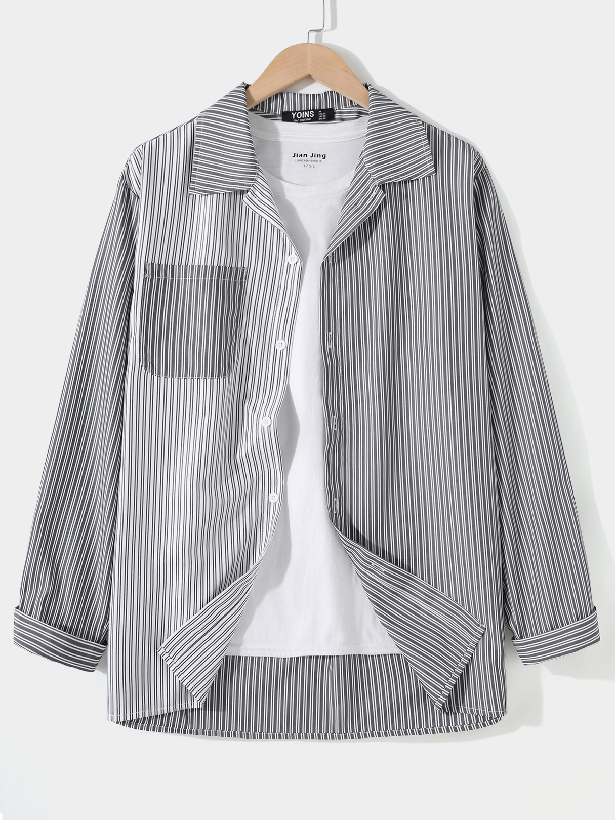 Men Casual Striped Print Button Design Pocket Shirt