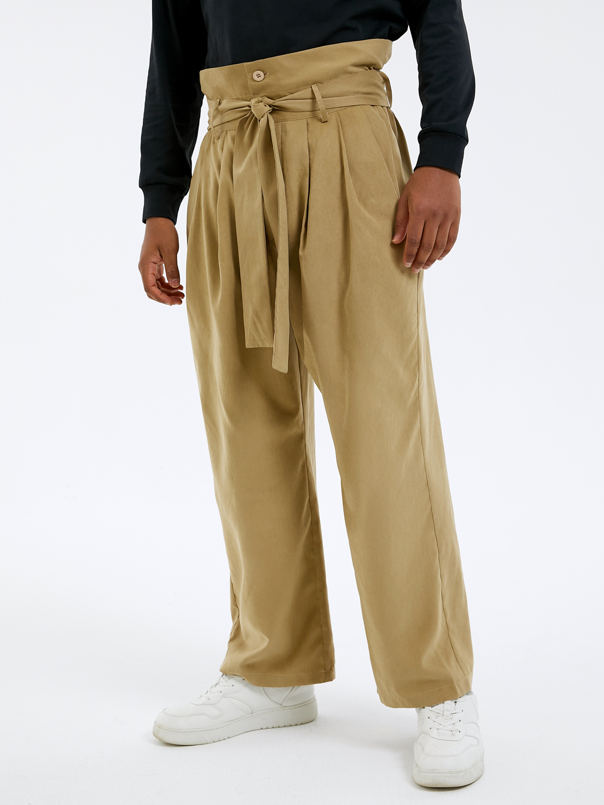 Men Fashion Vintage Belt Design High Waist Gurkha Pants
