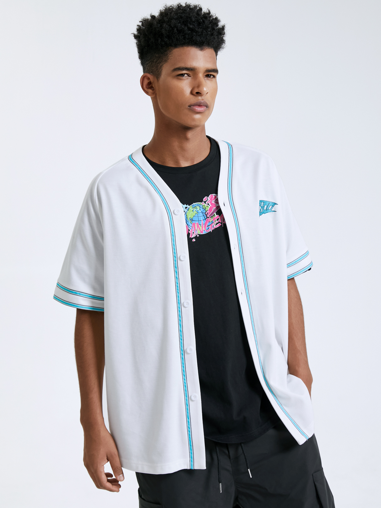 Men Daily Graphic Baseball Collar Shirt